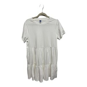 Old Navy Tiered White Short Sleeve 100% Cotton Oversized Flowy Dress Boho Large